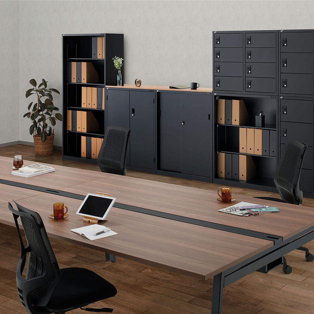 生興 ALZシリーズ スチール引戸書庫 ブラック W880xD380×H1110mm ALZK-S34