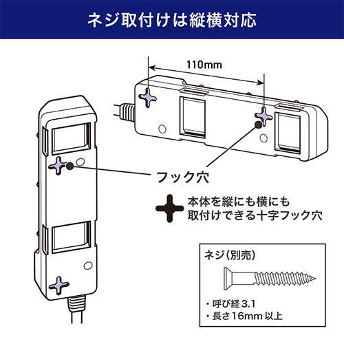 ELPA 電源タップ 耐雷スイッチ付タップ AC3個口 1m ホワイト WLK-31S(W)