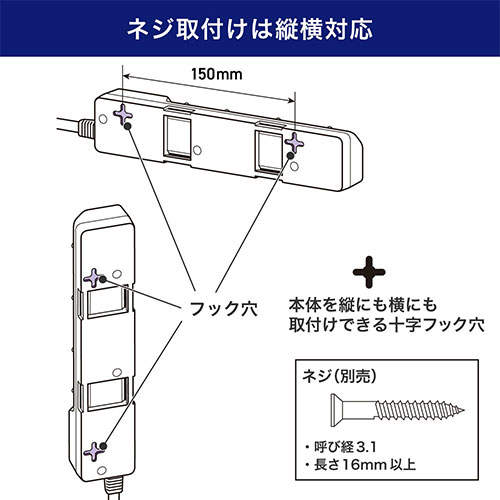 ELPA 電源タップ 耐雷スイッチ付タップ AC4個口 2m ホワイト WLK-42S(W)