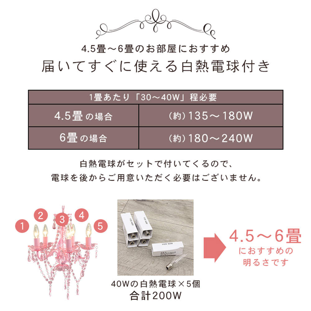 萩原 シャンデリア5灯 クリア NL-8605CL