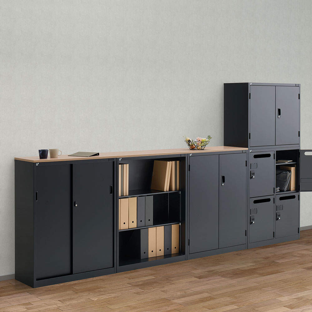 生興 ALZシリーズ ガラス引戸書庫 ブラック W880xD380×H750mm ALZK-G32