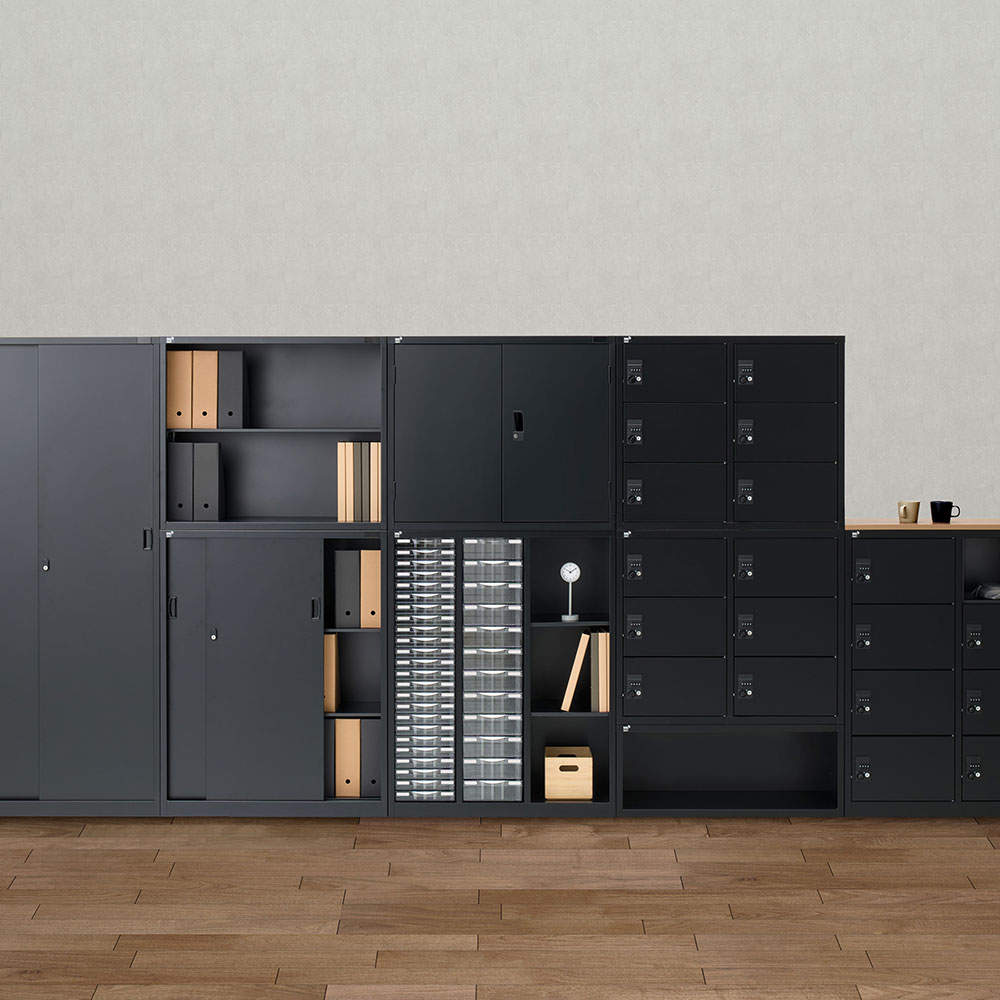 生興 ALZシリーズ スチール引戸書庫 ブラック W880xD380×H1110mm ALZK-S34