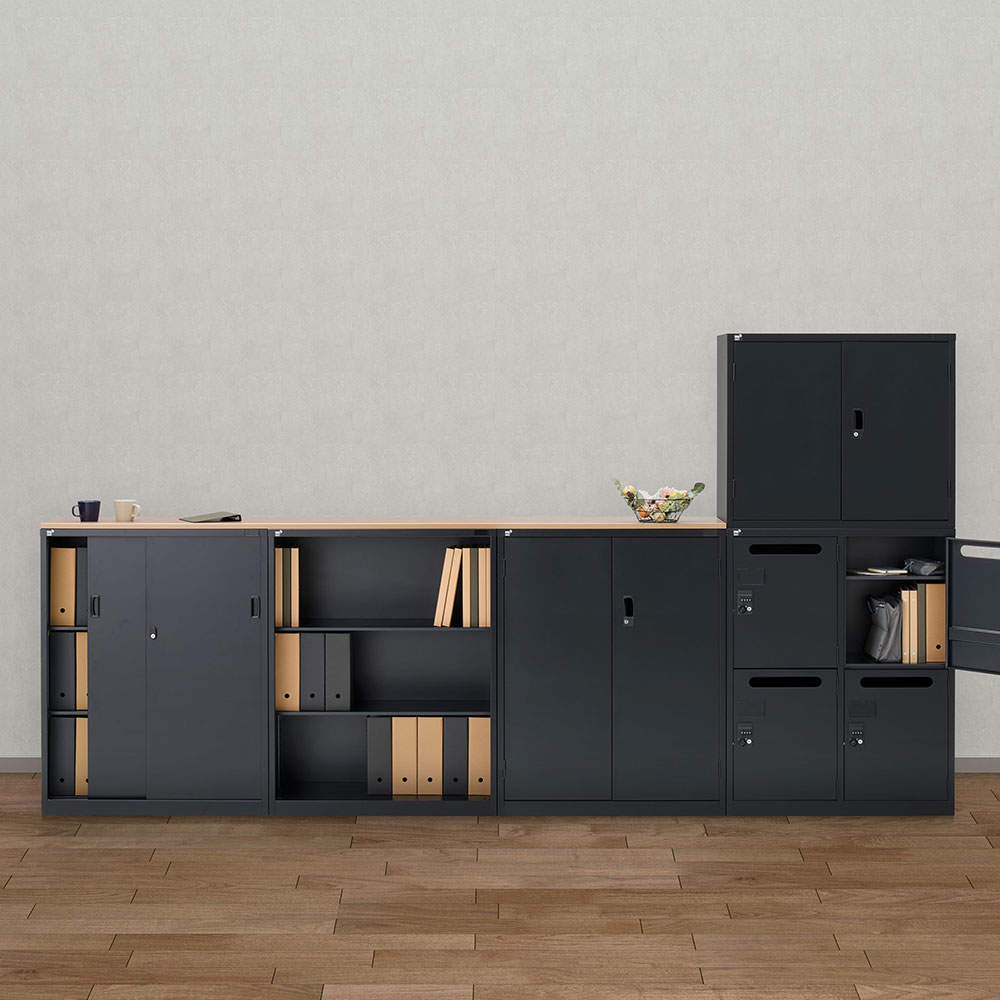 生興 ALZシリーズ ガラス引戸書庫 ブラック W880xD380×H750mm ALZK-G32