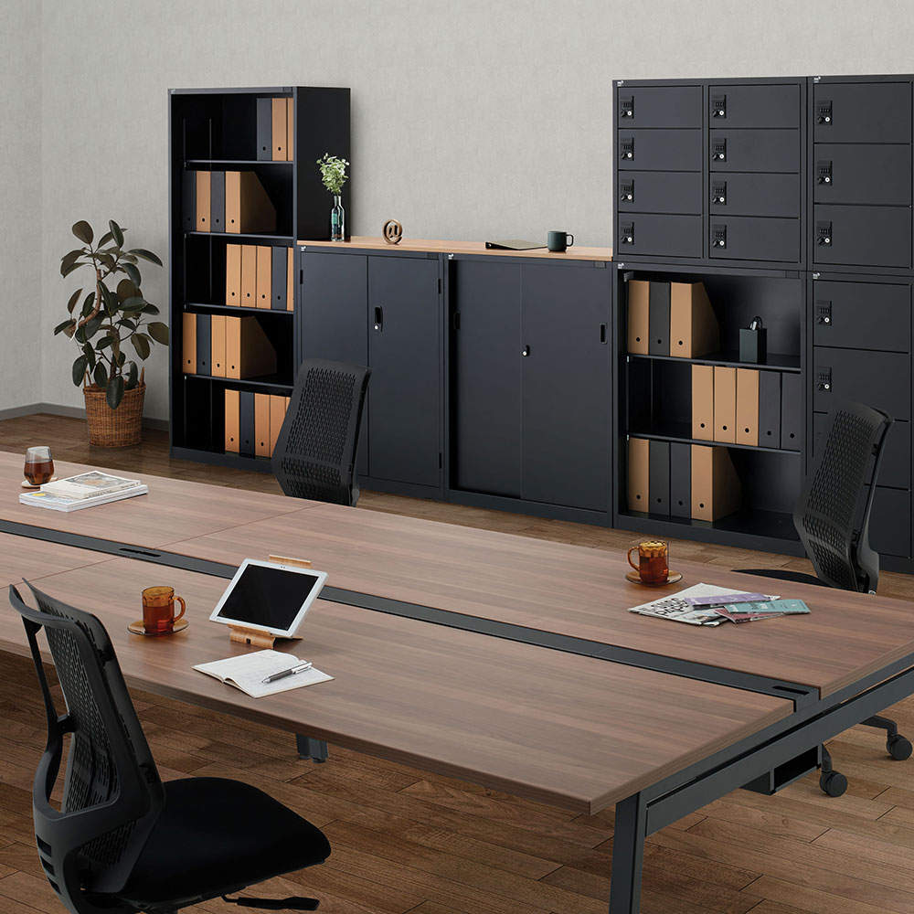 生興 ALZシリーズ 両開き書庫 ブラック W880xD380×H1110mm ALZK-H34