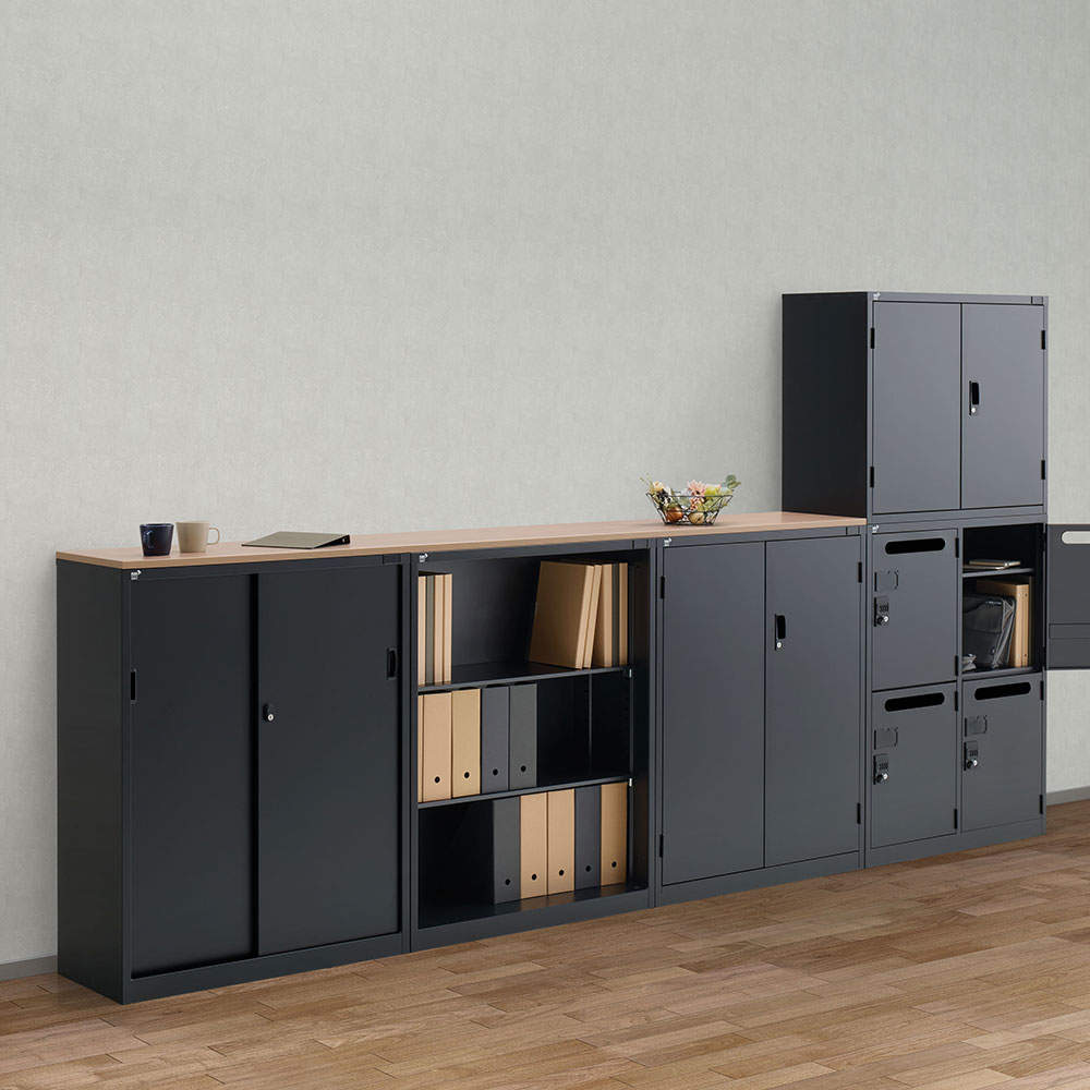 生興 ALZシリーズ スチール引戸書庫 ブラック W880xD380×H1110mm ALZK-S34