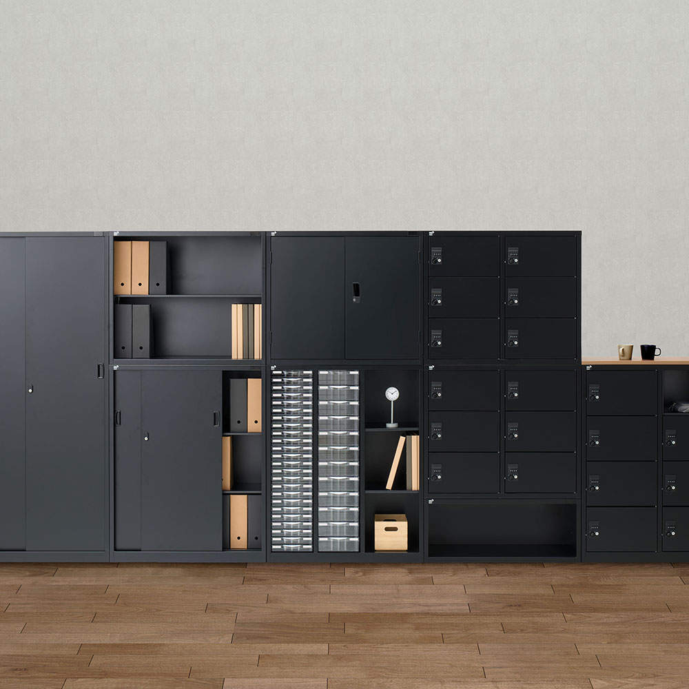 生興 ALZシリーズ 両開き書庫 ブラック W880xD380×H1110mm ALZK-H34