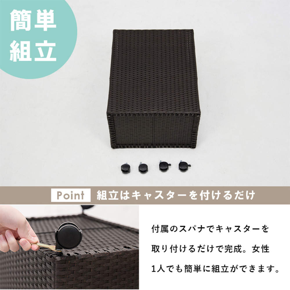 萩原 キャスター付収納ボックス ホワイト RUD-2422WH