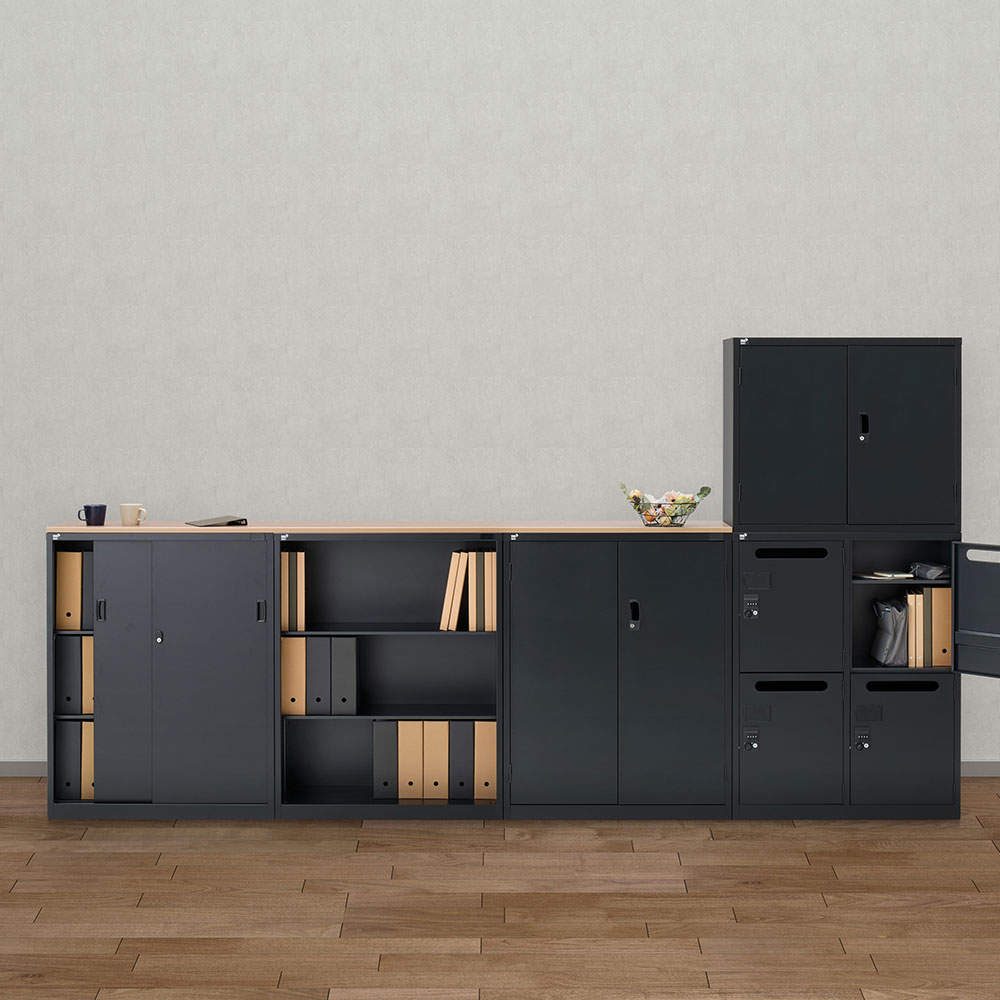 生興 ALZシリーズ 両開き書庫 ブラック W880xD380×H1110mm ALZK-H34