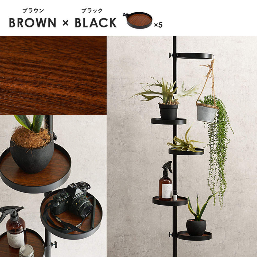 萩原 突っ張り棒＆パーツ 6点セット 丸型 ブラウン×ブラック KTR-3116-BB