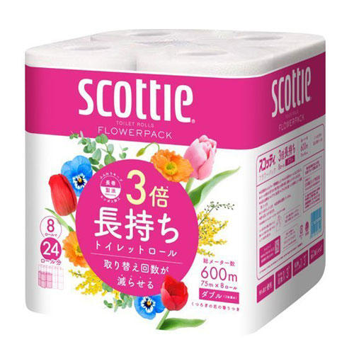 日本製紙クレシア トイレットペーパー スコッティ フラワーパック 3倍長持ち ダブル 8ロール: