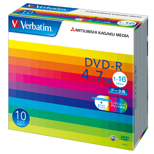 バーベイタム DVD-R 4.7GB 16倍速 データ用 ワイドプリンタブル 5mmスリムケース 10枚 DHR47JP10V1: