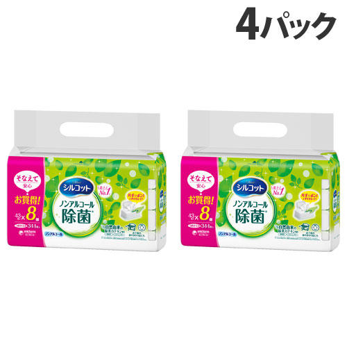 ユニ・チャーム シルコット ノンアルコール除菌 ウェットティッシュ 詰替用 8個入×4パック: