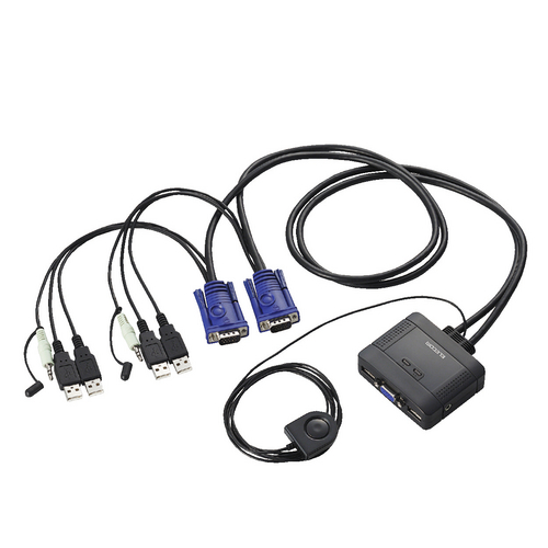 エレコム KVMスイッチ USB/VGA スピーカー オーディオ切替器 手元スイッチ PC2台用 KVM-KUS:
