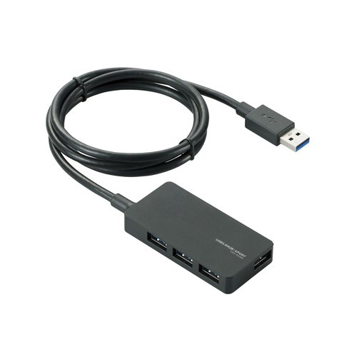 エレコム USBハブ セルフパワー/バスパワー両対応 USB3.0対応 4ポート ACアダプタ付 ブラック U3H-A408SBK: