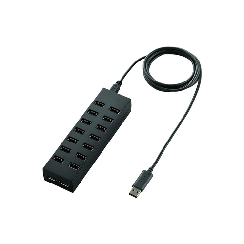 エレコム USBハブ セルフパワー USB2.0対応 16ポート 1.5m ACアダプタ付 ブラック U2H-Z16SBK: