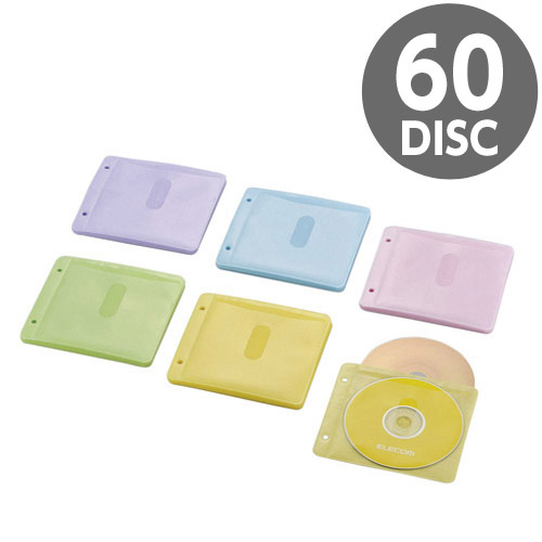エレコム Blu-ray・CD・DVD不織布ケース 両面収納 2穴 30枚(60枚収納) 5色アソート CCD-NBWB60ASO: