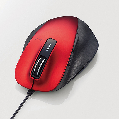 エレコム 有線マウス 握りの極み USB接続 BlueLEDマウス Mサイズ 5ボタン レッド M-XGM10UBRD: