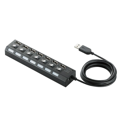エレコム USBハブ セルフ/バス両対応 USB2.0 個別スイッチ付 ACアダプタ付 7ポート 2m ブラック U2H-TZS720SBK: