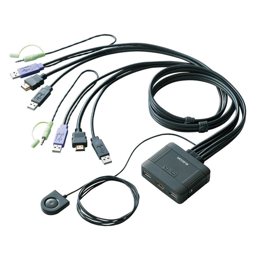 エレコム KVMスイッチ HDMI対応 USBパソコン切替器 スピーカー 手元スイッチ 2台切替用 KVM-HDHDU2: