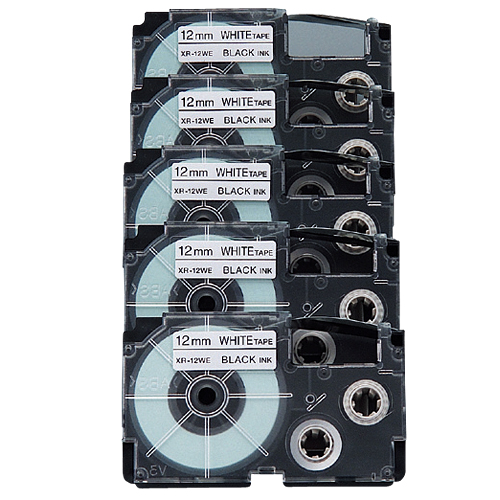 カシオ計算機 テープカートリッジ ネームランド 12mm 白・黒文字 5個 XR-12WE-5PE: