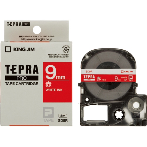 キングジム テープカートリッジ テプラPRO 9mm 赤に白文字 SD9R: