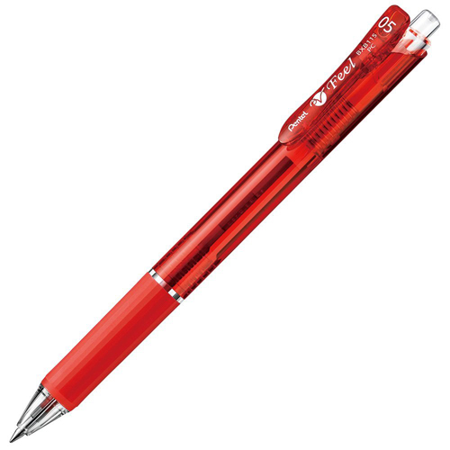 ぺんてる 油性ボールペン ビクーニャ フィール 0.5mm 軸色クリアレッド 赤 BXB115-B: