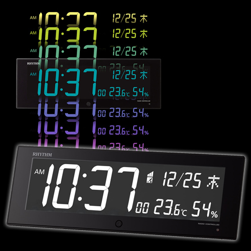 リズム時計工業(Rhythm) Iroria G (イロリア ジー) 電波時計 カラーグラデーション LED 365色表示 デジタル時計 139×400×23mm ブラック 8RZ184SR02: