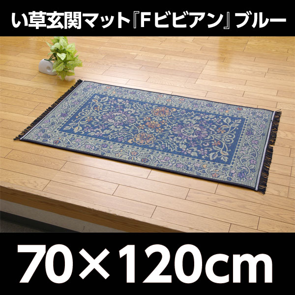 イケヒコ 純国産 い草玄関マット『Fビビアン』 約70×120cm ブルー: