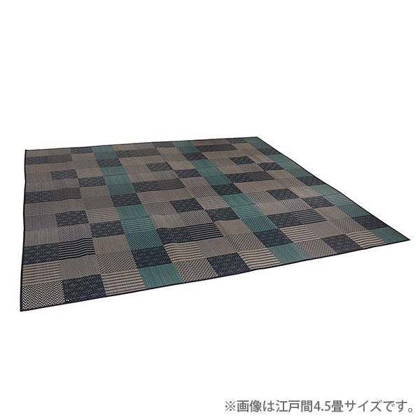 【ポイント10倍】イケヒコ 京刺子 い草 花ござカーペット 江戸間4.5畳 (261×261cm) ブルー: