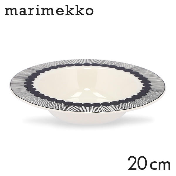 Marimekko マリメッコ Siirtolapuutarha シイルトラプータルハ お皿 ディーププレート 20cm ホワイト×ブラック: