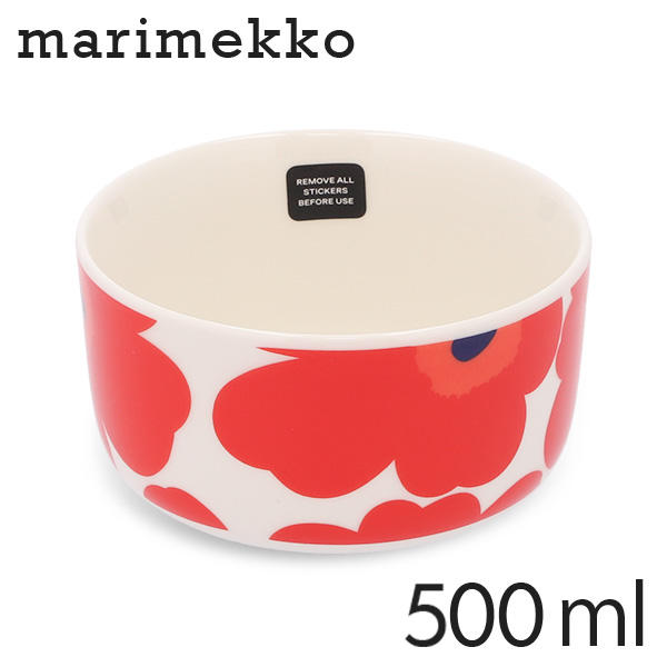 Marimekko マリメッコ Unikko ウニッコ お皿 ボウル 500ml ホワイト×レッド: