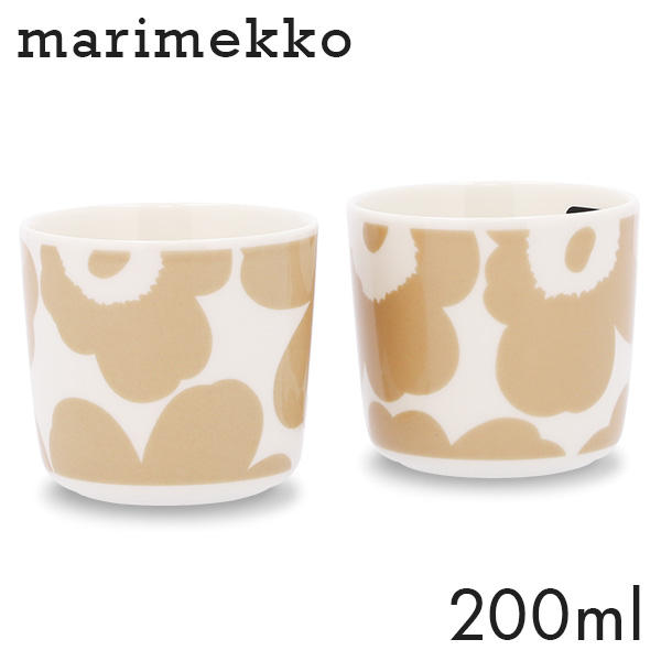 Marimekko マリメッコ Unikko ウニッコ コーヒーカップ 取っ手無 200ml 2個セット ホワイト×ベージュ: