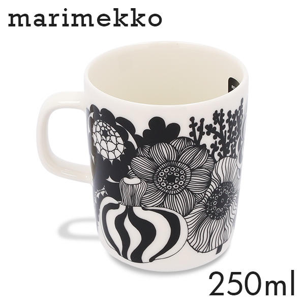 Marimekko マリメッコ Siirtolapuutarha シイルトラプータルハ マグ マグカップ 250ml 花 花柄 花模様 ホワイト×ブラック: