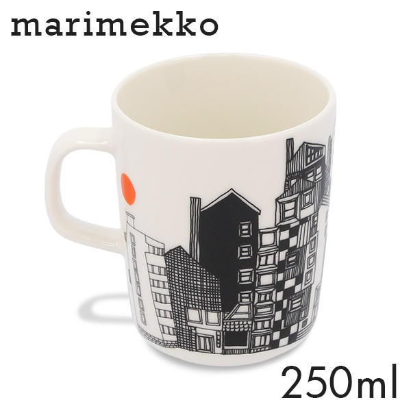 Marimekko マリメッコ Siirtolapuutarha シイルトラプータルハ マグ マグカップ 250ml 風景 街並み ビル ホワイト×ブラック: