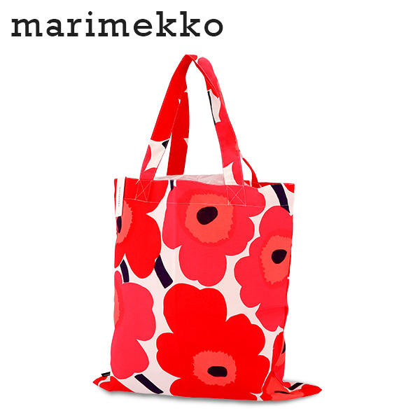 Marimekko マリメッコ Unikko ウニッコ バッグ 鞄 トートバッグ 44×43cm ホワイト×レッド: