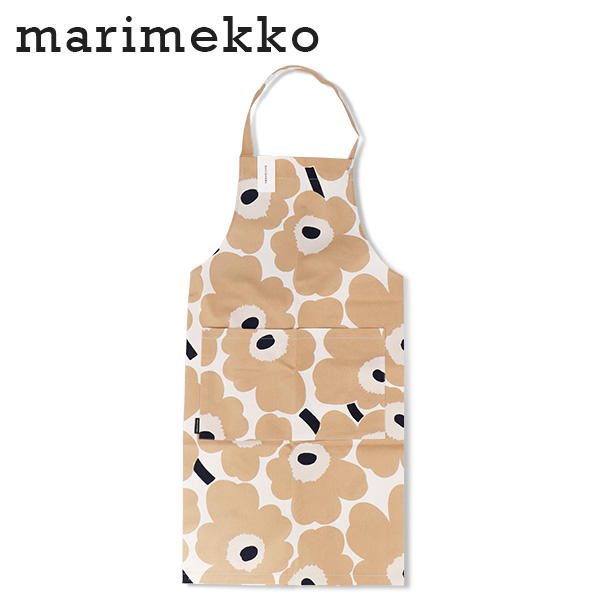 Marimekko マリメッコ Unikko ウニッコ エプロン ホワイト×ベージュ×ブラック: