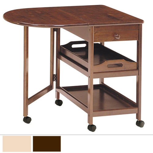 弘益 木製テーブル付きワゴン ブラウン: