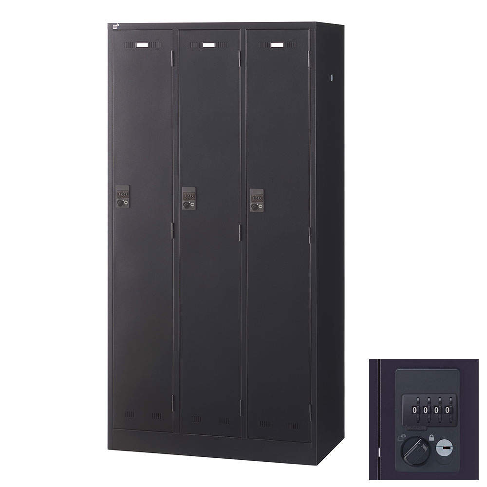 生興 SLDKロッカー 3人用 ダイヤル錠 W900×D515×H1790mm ブラック SLDK-3-D3: