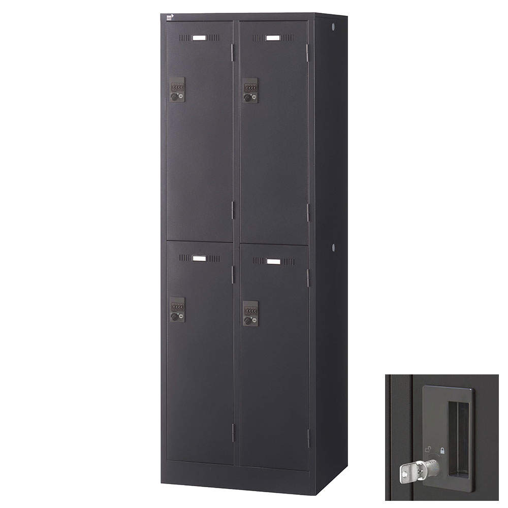 生興 SLDKロッカー 2段 4人用 内筒交換錠 W608×D515×H1790mm ブラック SLDK-4S-T: