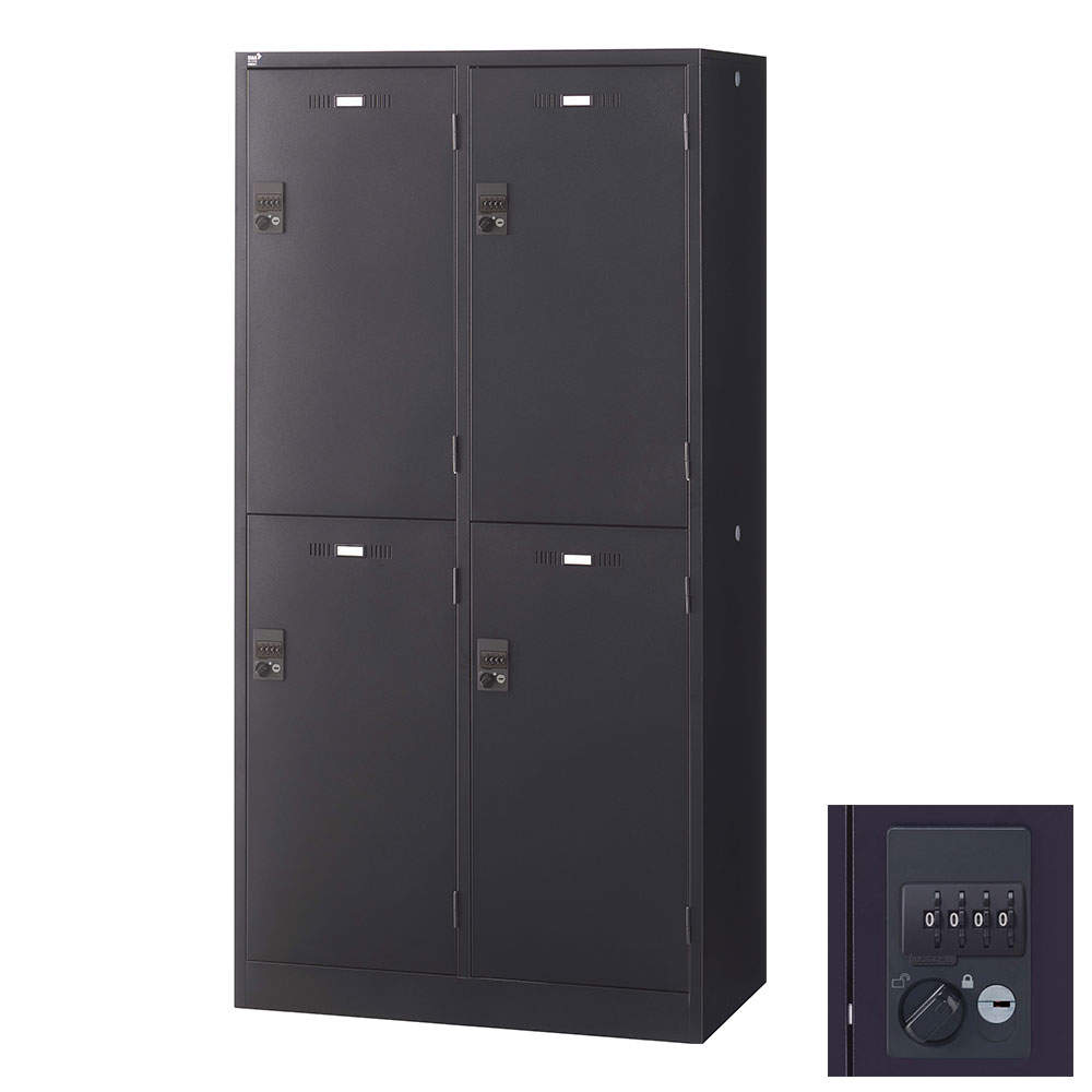 生興 SLDKロッカー ワイド 2段 4人用 ダイヤル錠 W900×D515×H1790mm ブラック SLDK-4WS-D3: