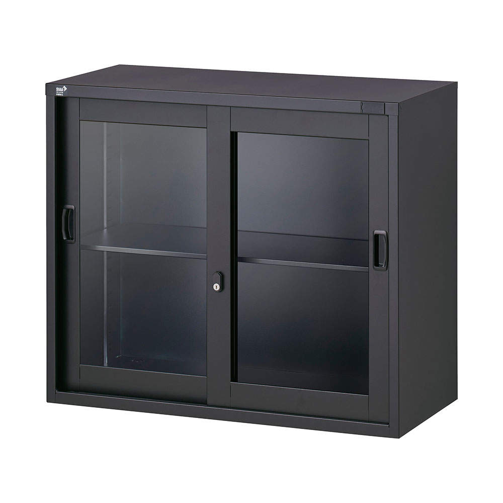 生興 ALZシリーズ ガラス引戸書庫 ブラック W880xD380×H750mm ALZK-G32: