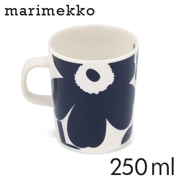 Marimekko マリメッコ Unikko ウニッコ マグカップ 250ml ホワイト×ダークブルー: