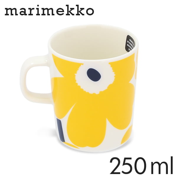 Marimekko マリメッコ Unikko ウニッコ マグカップ 250ml ホワイト×イエロー×ダークブルー: