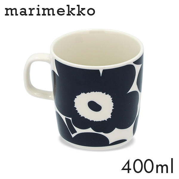 Marimekko マリメッコ Unikko ウニッコ マグカップ 400ml ホワイト×ダークブルー: