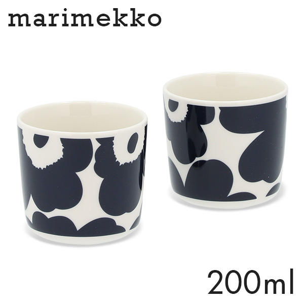 Marimekko マリメッコ Unikko ウニッコ コーヒーカップ 取っ手無 200ml 2個セット ホワイト×ダークブルー: