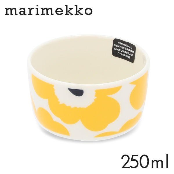Marimekko マリメッコ Unikko ウニッコ ボウル 250ml ホワイト×イエロー×ダークブルー: