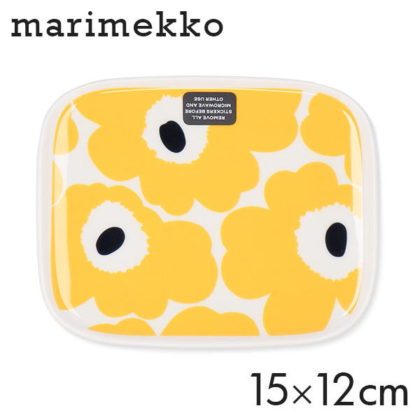 Marimekko マリメッコ Unikko ウニッコ プレート 15×12cm ホワイト×イエロー×ダークブルー: