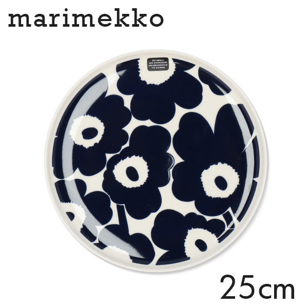 Marimekko マリメッコ Unikko ウニッコ プレート 25cm ホワイト×ダークブルー: