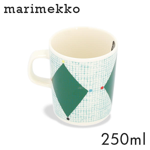 Marimekko マリメッコ Losange ロザンジュ マグカップ 250ml ホワイト×グリーン×ライトブルー×レッド: