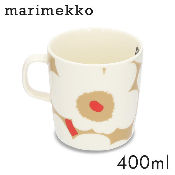 Marimekko マリメッコ Unikko ウニッコ マグ マグカップ 400ml ホワイト×ベージュ×レッド: